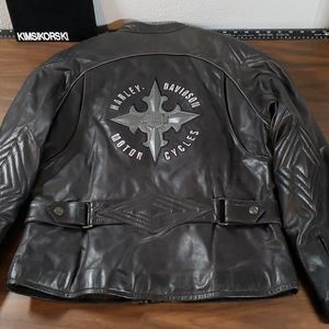 Harley Davidson Women’s Leather‎ Cafe Racer Padded Tribal Design Jacket Medium
